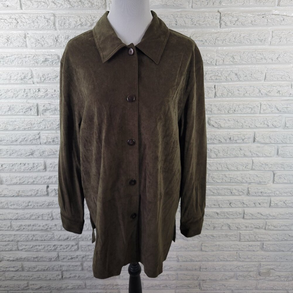 Fleet Street Women’s XL Blazer Green Velvet Button Up Lined Jacket HNGE